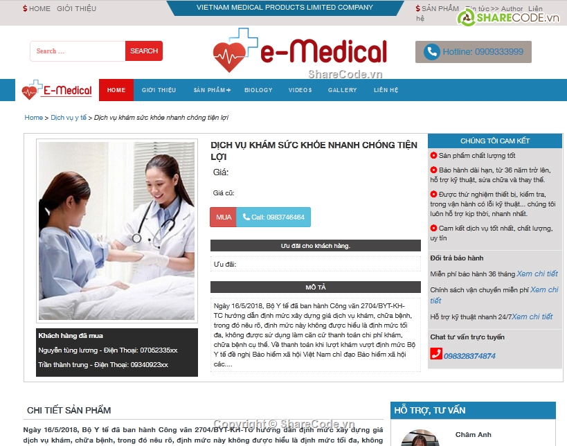 Theme WordPress giới thiệu sản phẩm thiết bị y tế, thẩm mĩ viện, Spa, cơ sở y tế tư nhân, phòng khám...